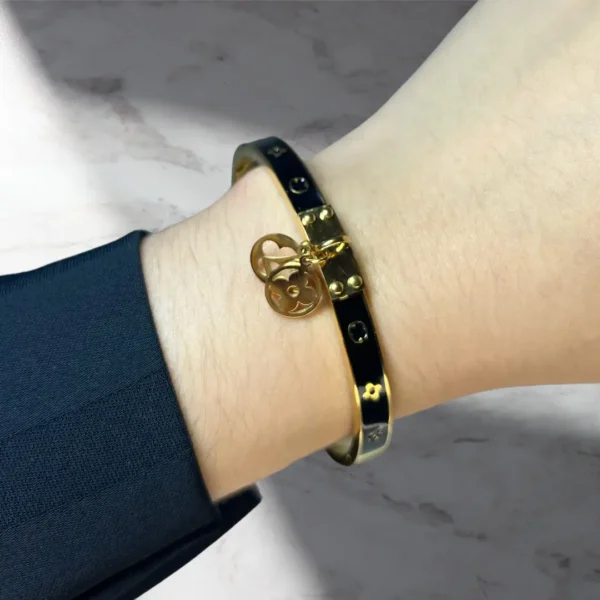 Louis Vuitton Bracelet with 3 Charms - Black Inlay - Image 2